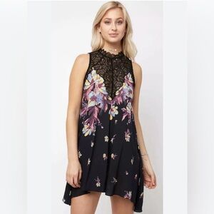 Free People Black Combo Halter Mini Dress - XS